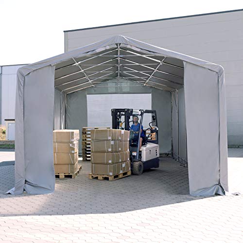 Carpa almacén 4x6 m Carpa Industrial con 3m de Altura Lateral Aprox. 720g/m² Lona ignifuga PVC 100% Impermeable Gris
