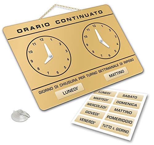 Cartel con relojes para señalar el horario de apertura y cierre, ideal para tiendas, estudios, laboratorios, bares, dorado