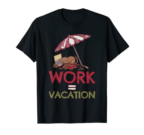 Cat Digital Nomad Work = Diseño de vacaciones en la playa Camiseta