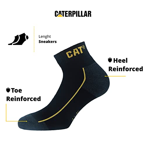 Caterpillar 6 Pares Robust Work Sneaker, calcetines de trabajo en algodón suave, puntera y talón reforzados, CORDURA Fiber Technology (Negro, 43-46)