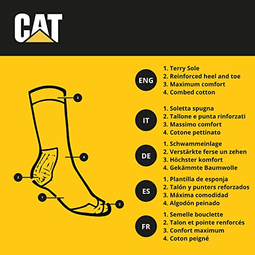 Caterpillar 6 Pares Robust Work Sneaker, calcetines de trabajo en algodón suave, puntera y talón reforzados, CORDURA Fiber Technology (Negro, 43-46)