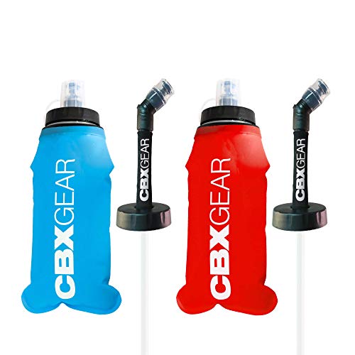 CBX GEAR Botella de Agua Deportiva con pajilla 2X 500ml Azul & Rojo Soft Flask para Correr, Running, Senderismo, Escalada | Blanda, Ligera y Fácil de Llenar y Agarrar