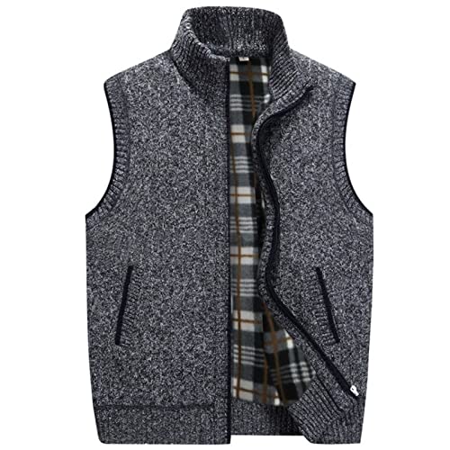 Chaleco de lana para hombre más tamaño al aire libre sin mangas chaquetas Polar chaleco suave con bolsillos con cremallera M-4XL, gris oscuro, 4X-Large