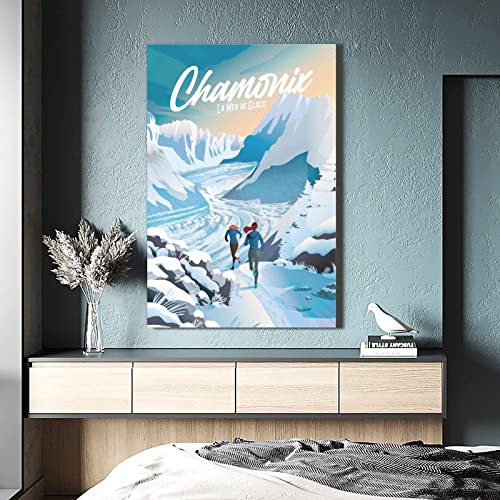 Chamonix Mer De Glace Francia - Póster de viaje vintage para decoración de pared para dormitorio moderno con carteles decorativos para regalo