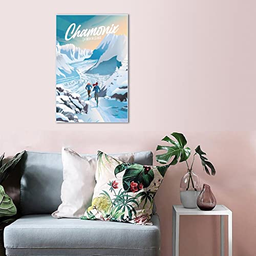 Chamonix Mer De Glace Francia - Póster de viaje vintage para decoración de pared para dormitorio moderno con carteles decorativos para regalo