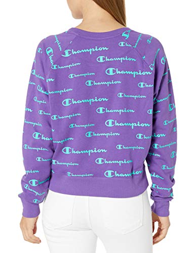 Champion Women's Campus French Terry Crew, Solid Scripts/Purple Crush, X Small