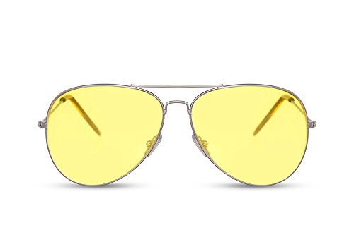 Cheapass Gafas de Sol Piloto Montura Plateada Amarillas Coloreadas Lentes Transparentes Categoría Protección 2 UV400