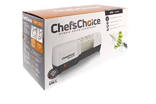 Chef's Choice Hybrid Diamond Hone cuchillo combina afilado eléctrico y manual para cuchillos rectos y dentados de 20 grados, 3 etapas, blanco