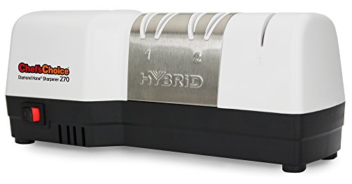 Chef's Choice Hybrid Diamond Hone cuchillo combina afilado eléctrico y manual para cuchillos rectos y dentados de 20 grados, 3 etapas, blanco