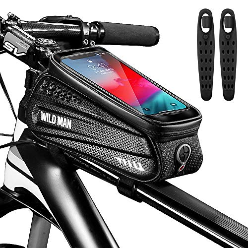 CHYBFU Bolsa de Movil Bicicleta Manillar, Soporte Impermeable Accesorios Bicletas Porta Bike Montaña Frame Bag, Táctil de Tubo Superior Delantero, para Teléfono Inteligente por Debajo de 6,5 Pulgadas