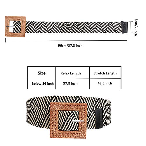 Cinturón de Vestir Tejido, Cinturón Vintage Flaco Bohemio con Hebilla de Madera, Decorativo Casual Amplio Cinturilla Trenzada de Paja para Dama Niña (4 Piezas)
