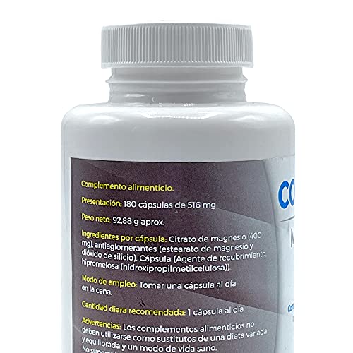 Citrato de Magnesio natural 180 cápsulas 400mg vitaminas para el cansancio suplemento para 6 meses. Suplementos deportivos en capsulas que evitan la fatiga y el cansancio.