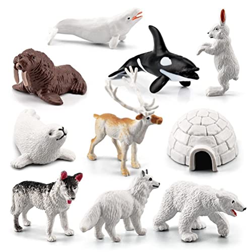 CJMING Juego de 10 figuras de animales polares, figuras de animales, modelo de juguetes de círculo ártico realista, animales marinos, incluidos conejos árticos, zorros, esquimales, ballenas asesinas