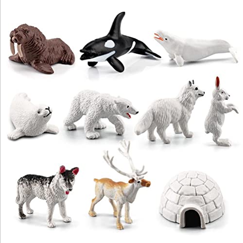 CJMING Juego de 10 figuras de animales polares, figuras de animales, modelo de juguetes de círculo ártico realista, animales marinos, incluidos conejos árticos, zorros, esquimales, ballenas asesinas