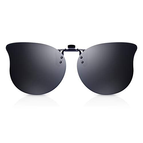Clip para Gafas para Sol Polarizadas Hombre Mujer- Flip up Clip Lentes de Sol, Gato Retro Gafas de Sol con Clip para Conducir Pesca Deporte al Aire Libre, Protección UV400 (Gris)