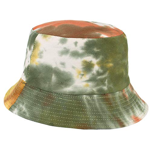 Cloudkids Sombrero Pescador Mujer Hombre Algodón Estampado Tie-Dye Plegable Bob Sombrero de Sol Unisex 58cm Vintage Gorra Viajar Casuel Verano (Verde)