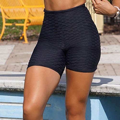 CMTOP Pantalones Cortos Deportivos Leggings Mujer Shorts de Fitness Moda Mallas Yoga Alta Cintura Elásticos Push Up Suave(Negro,M)