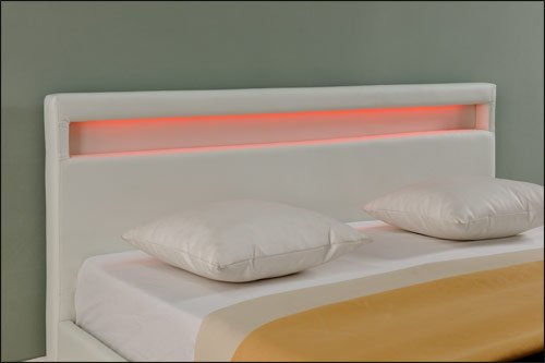 Corium Cama Elegante de Matrimonio tapizada en Piel sintética - con Sistema de iluminación LED - 140x200cm (Blanco) - diseño Moderno