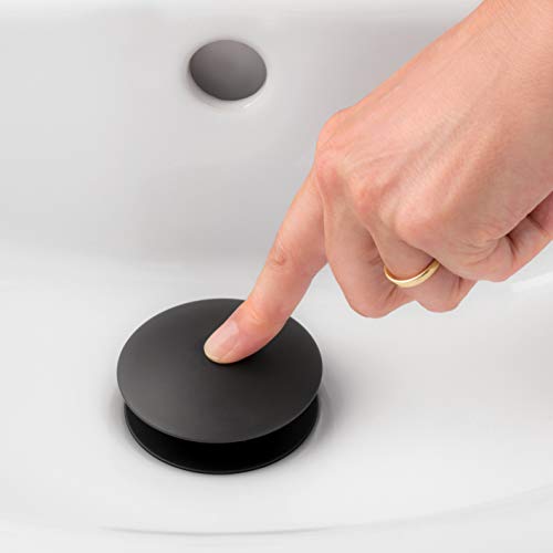 Cornat T3174211 T3174211-Válvula de desagüe para lavabos (1 1/4", diámetro de 66 mm, con función push-Open, color negro mate)