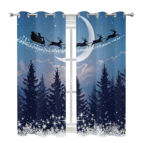 Cortinas de oscurecimiento de Santa Claus, diseño de trineo luna, 2 paneles con ojales para el dormitorio