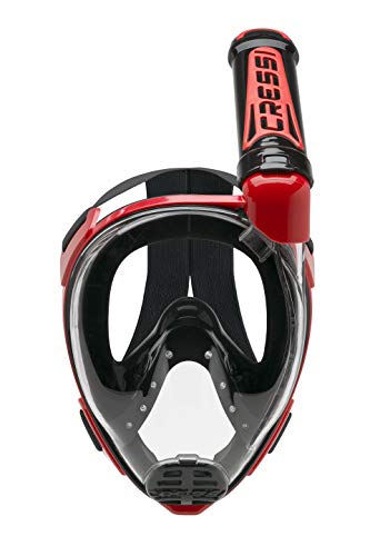 Cressi Duke Dry Full Face Mask Mascara de Buceo Snorkel Seca Cara Completa, Unisex Adulto, Negro/Rojo, M/L