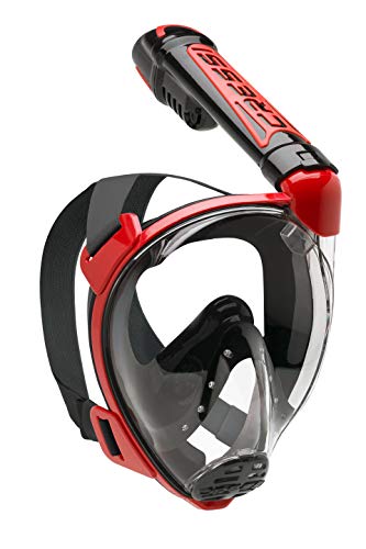 Cressi Duke Dry Full Face Mask Mascara de Buceo Snorkel Seca Cara Completa, Unisex Adulto, Negro/Rojo, M/L