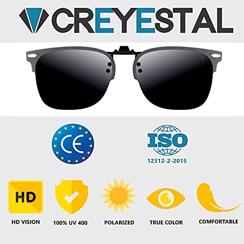 CREYESTAL Clip Gafas de Sol Polarizadas, Clip para Gafas para Sol, Clip Solar, Abatible y Ultraligero, Hombre, Mujer, 100% Anti-UV, Certificado CE
