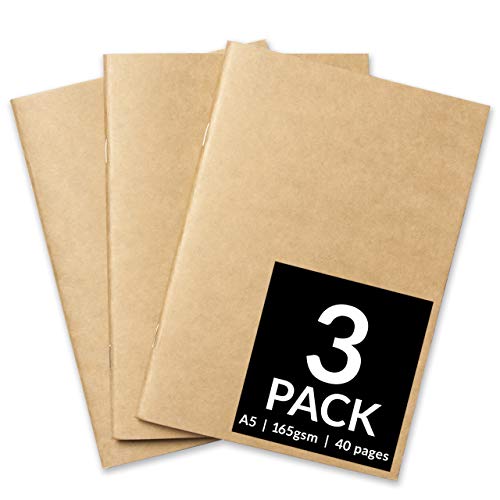Cuaderno de dibujo de tapa suave para principiantes. Papel de dibujo blanco de 165 g/m², tamaño A3 y A4. Para técnicas mixtas Pack of 3 - A5, Kraft