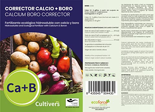CULTIVERS Force Ca+B Eco de 1 kg. Fertilizante - Abono de Calcio y Boro, 100 % soluble. Con registro ecológico. Mejorar la firmeza, el cuajado de frutos y los problemas de rajado.