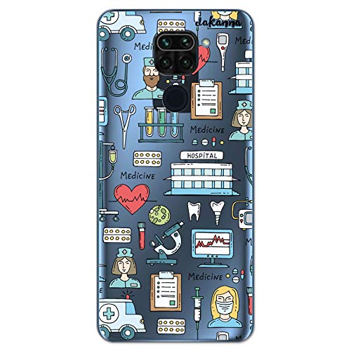 dakanna Funda para [ Xiaomi Redmi Note 9 ] de Silicona Flexible, Dibujo Diseño [ Simbolos Medicina Enfermera Ambulancia Corazón Hospital ], Color [Fondo Transparente] Carcasa Gel TPU