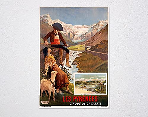 D'alesi, F Hugo Les Pyrenees, Cartel del Cirque De Gavarnie, Pirineos, España, Francia, Viajes, Cabra de montaña - Art Poster, Arte de la pared