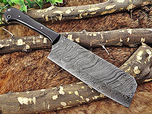 Damascus steel chopper knife, Kitchen cleaver with natural bull horn scale, Vegetable chopper