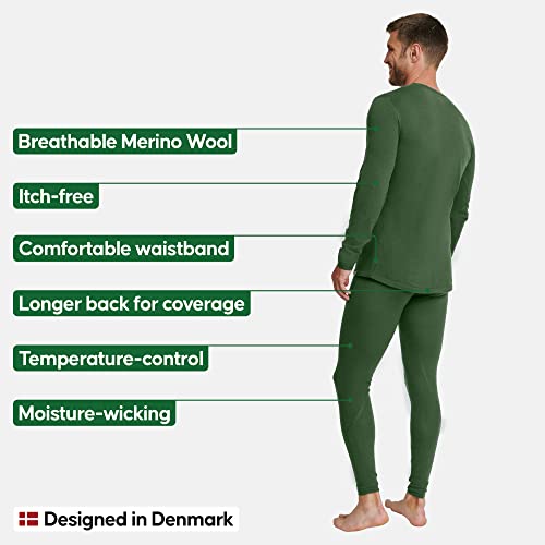 DANISH ENDURANCE Men's Merino Baselayer Set (LS Shirt + Tights) XXXL Green 1-Pack
