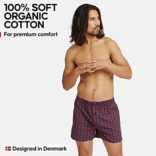 DANISH ENDURANCE Organic Woven Boxers L Assorted Blue/Red Mix 4-Pack
