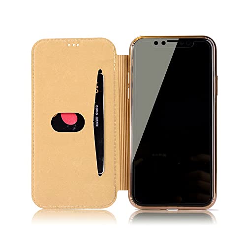 DasKAn - Carcasa para iPhone XR, diseño de lentejuelas, elegante, tarjetero, piel sintética, funda delantera transparente, ultrafina, flexible, de silicona, carcasa de teléfono trasera, color dorado
