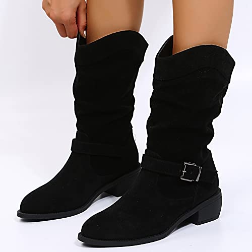 Dasongff Botas altas para mujer, tacón plano, botas largas para mujer, estilo retro, para equitación, invierno, informales, transpirables, botas de cowboy, cómodas botas anchas