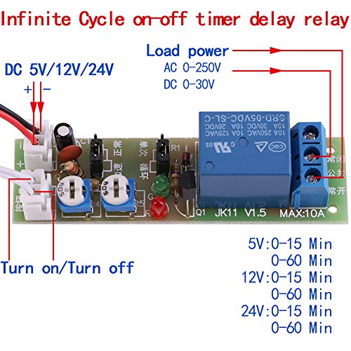 DC5V / 12V / 24V Temporizador relé cíclico retardo, temporizador ON OFF módulo 0-15min / 0-60min regulable (DC5V, 0-15min)