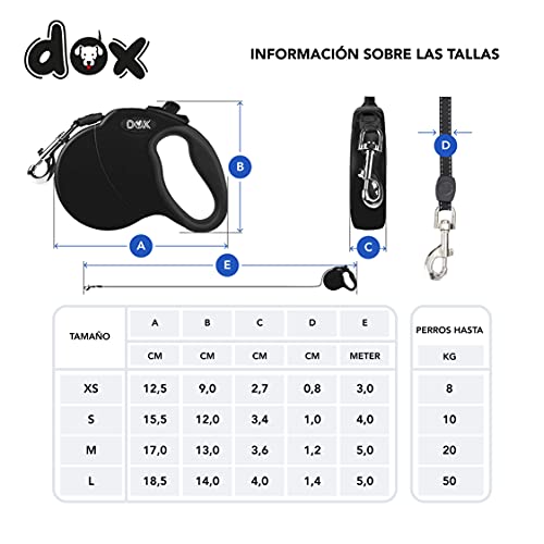DDOXX Correa Perro Enrollable Reflectante Tamaños de Correas para Perros |Perros Pequeños y Grandes | Correa Perro Extensible | Accesorios para Perros | Negro XS | 3m | hasta 8 kg