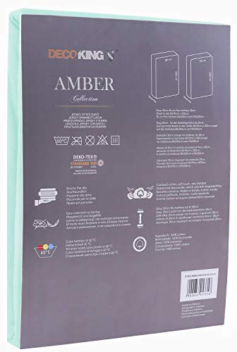 Decoking - Sábana bajera ajustable de 100 % algodón, White Amber Collection, algodón, turquesa claro, 80x200 - 90x200 Amber