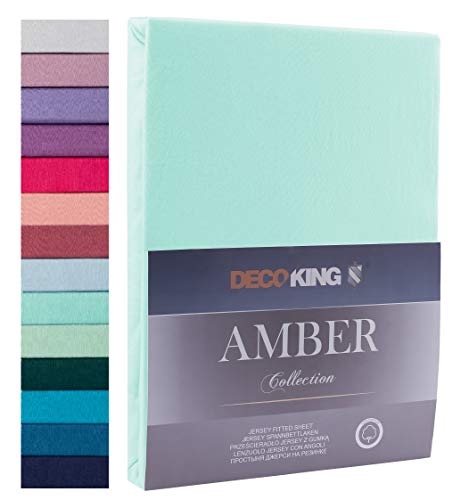 Decoking - Sábana bajera ajustable de 100 % algodón, White Amber Collection, algodón, turquesa claro, 80x200 - 90x200 Amber