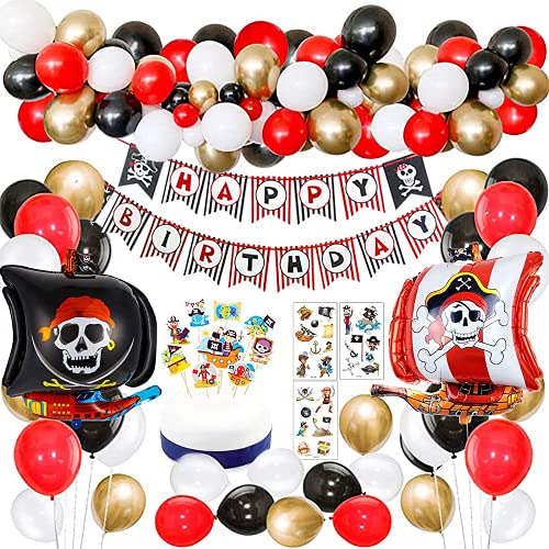 Decoraciones de Fiesta de cumpleaños Pirata con Pirata Tatuaje Temporal Banner Barco Pirata Globos de Barco para niños 1 ° 2 ° 3 ° 4 ° 5 ° 10 ° Suministros de cumpleaños temáticos de Piratas