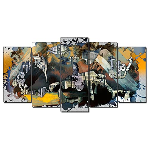 DekoArte 524 - Cuadros Modernos Impresión de Imagen Artística Digitalizada | Lienzo Decorativo Para Tu Salón o Dormitorio | Estilo Abstractos Arte Picasso Guernica | 5 Piezas 150 x 80 cm