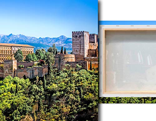 Desconocido Cuadro Lienzo Canvas Alhambra de Granada panorámica con Sierra Nevada – Varias Medidas - Lienzo de Tela Bastidor de Madera de 3 cm - Impresion en Alta resolucion (120, 59)