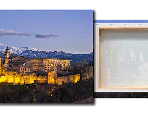Desconocido Cuadro Lienzo Canvas Alhambra Granada Luces al Atardecer Sierra Nevada Pico Veleta – Varias Medidas - Lienzo de Tela Bastidor de Madera de 3 cm - Impresion en Alta resolucion (80, 47)