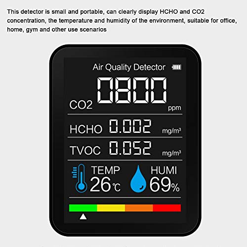Detector de Calidad de Aire portátil Medidor de CO2 Medidor de Temperatura Digital Tester de Humedad Detector de dióxido de Carbono TVOC Formaldehído HCHO (Negro)
