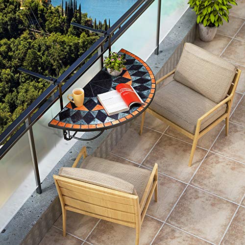 Deuba Mesa Colgante de balcón Plegable Terracotta diseño Mosaico barandilla de 4cm hasta 16cm 76x40cm terraza jardín