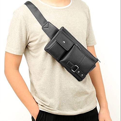 DFV mobile - Bag Fanny Pack Leather Waist Shoulder Bag for Ebook, Tablet and for Huawei Orange Barcelona, Boulder - Black