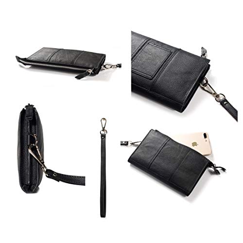 DFV mobile - Genuine Leather Case Handbag for Huawei Orange Barcelona, Boulder - Black