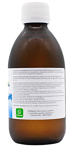 Dióxido de cloro 3000 ppm (250 ml) | CDS | CDL | Máxima calidad | Fabricado en España | Botella de cristal de topacio | Envío 24h GRATIS