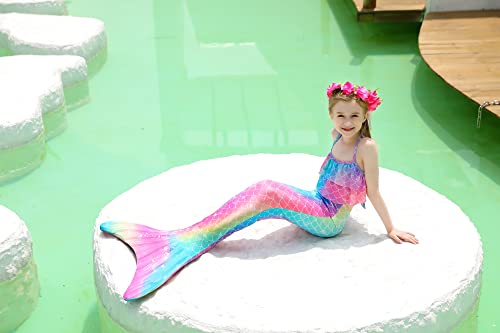 DNFUN Traje de baño de Cola de Sirena para niñas con Aleta de Sirena para Nadar,M1,130